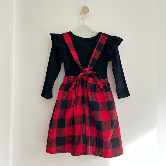 Buffalo Red & Black Plaid Jumper Dress with Black Long Sleeve Top SET - Girls 2T - Picture 2 of 5